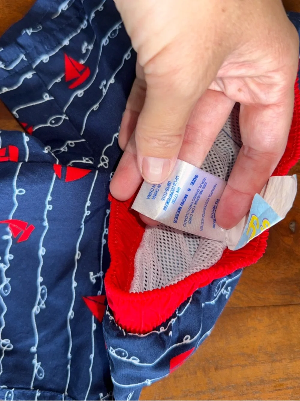 Kids Navy & Red Sailboat Swim‎ Trunks